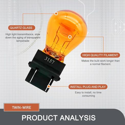 10 PCS Automotive 3157 12V 21/5W Halogen مصباح الهالوجين ، كوارتز مقاوم للماء ، استبدال إضاءة الإضاءة الشعبية المزدوجة ، ومصباح قاعدة بلاستيكية مقاومة للحرارة ، ومصباح عالمي للسيارات (العنبر) in Kuwait
