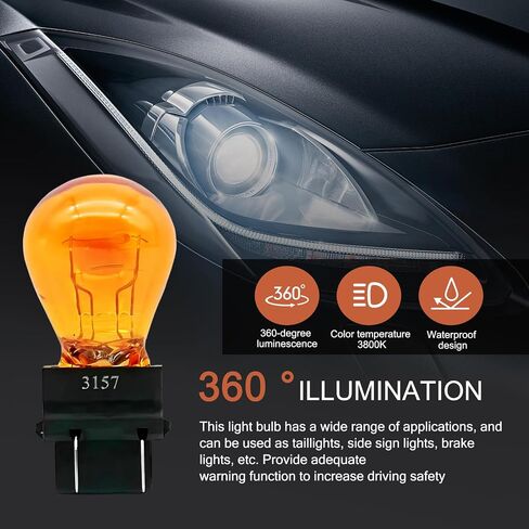 10 PCS Automotive 3157 12V 21/5W Halogen مصباح الهالوجين ، كوارتز مقاوم للماء ، استبدال إضاءة الإضاءة الشعبية المزدوجة ، ومصباح قاعدة بلاستيكية مقاومة للحرارة ، ومصباح عالمي للسيارات (العنبر) in Kuwait