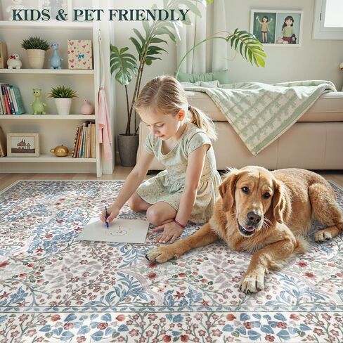 Lahome Floral Dark Green Area Brugs 5 × 7 ، سجاد ناعم قابلة للغسل لغرفة غرفة المعيشة ، غرفة نوم ، بوهو غير قليلة منخفضة غابة مقاومة للبقع. in Saudi Arabia