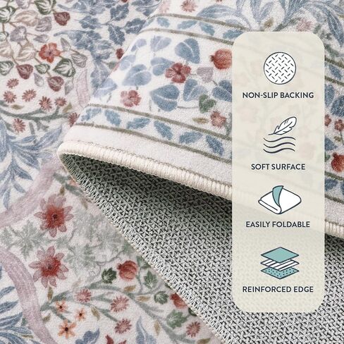 Lahome Floral Dark Green Area Brugs 5 × 7 ، سجاد ناعم قابلة للغسل لغرفة غرفة المعيشة ، غرفة نوم ، بوهو غير قليلة منخفضة غابة مقاومة للبقع. in Saudi Arabia
