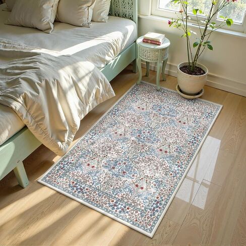Lahome Floral Dark Green Area Brugs 5 × 7 ، سجاد ناعم قابلة للغسل لغرفة غرفة المعيشة ، غرفة نوم ، بوهو غير قليلة منخفضة غابة مقاومة للبقع. in Saudi Arabia