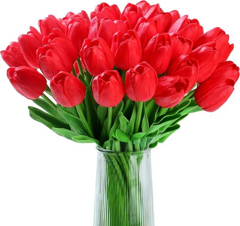 20pcs Red Tulips Artificial Flowers Fake Silk Tulips Real Touch Flowers for Spring Kitchen Wedding Home Decor Arrangements Easter Decor 14 Inch in Saudi Arabia