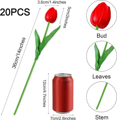 20pcs Red Tulips Artificial Flowers Fake Silk Tulips Real Touch Flowers for Spring Kitchen Wedding Home Decor Arrangements Easter Decor 14 Inch in Saudi Arabia