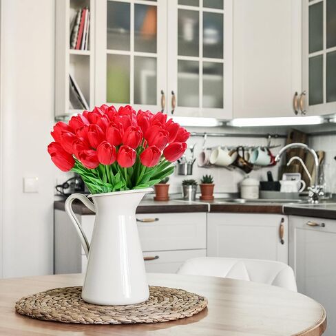 20pcs Red Tulips Artificial Flowers Fake Silk Tulips Real Touch Flowers for Spring Kitchen Wedding Home Decor Arrangements Easter Decor 14 Inch in Saudi Arabia