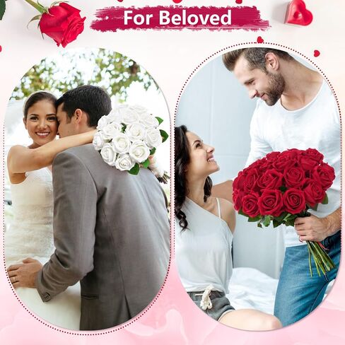 BLEUM CADE 50 Pcs Red Roses Artificial Flowers, Real Touch Velvet Roses Fake Flowers Bulk, Artificial Roses Bouquet with Long Stems Bridal DIY Wedding Party Centerpiece Decorations in Saudi Arabia