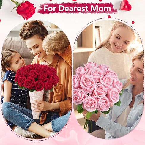 BLEUM CADE 50 Pcs Red Roses Artificial Flowers, Real Touch Velvet Roses Fake Flowers Bulk, Artificial Roses Bouquet with Long Stems Bridal DIY Wedding Party Centerpiece Decorations in Saudi Arabia