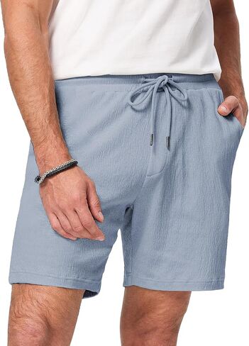 JMIERR Mens Casual 7" Shorts Cotton Elastic Waist Drawstring Summer Texture Stretch Beach Shorts with Pockets in Saudi Arabia