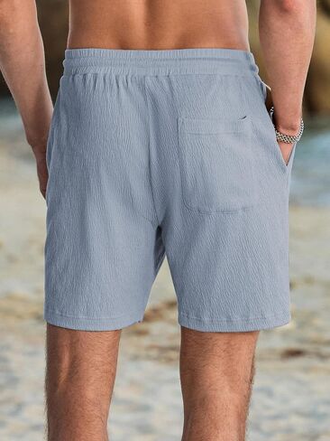 JMIERR Mens Casual 7" Shorts Cotton Elastic Waist Drawstring Summer Texture Stretch Beach Shorts with Pockets in Saudi Arabia