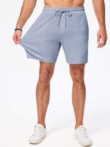 JMIERR Mens Casual 7" Shorts Cotton Elastic Waist Drawstring Summer Texture Stretch Beach Shorts with Pockets in Saudi Arabia
