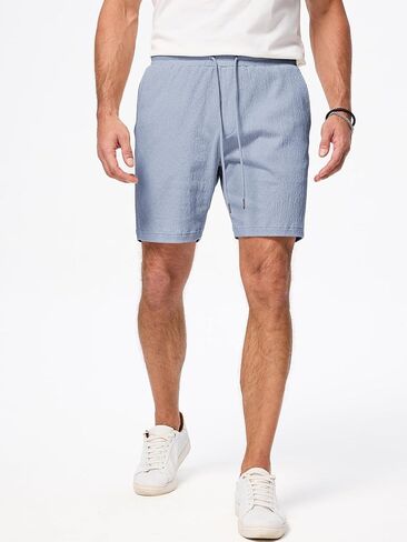 JMIERR Mens Casual 7" Shorts Cotton Elastic Waist Drawstring Summer Texture Stretch Beach Shorts with Pockets in Saudi Arabia