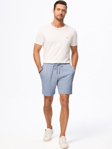 JMIERR Mens Casual 7" Shorts Cotton Elastic Waist Drawstring Summer Texture Stretch Beach Shorts with Pockets in Saudi Arabia