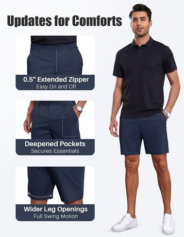 Future Flow Men's Golf Shorts 7 Inch Quick Dry Elastic Waist with Zipper Pockets Casual Dress Shorts for Men Work in Saudi Arabia