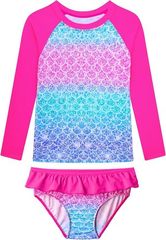 2 Piece Bathing Suits Swimsuits Size 3-12 Years Old | Long Sleeve Tankini Sets, UPF 50+ Sun Protection, Rash Guard Swimwear in Saudi Arabia