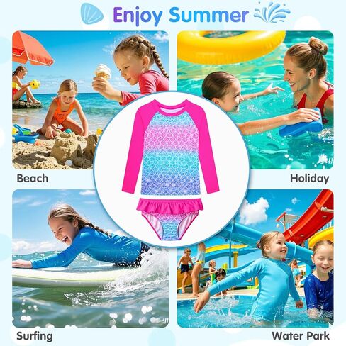 2 Piece Bathing Suits Swimsuits Size 3-12 Years Old | Long Sleeve Tankini Sets, UPF 50+ Sun Protection, Rash Guard Swimwear in Saudi Arabia