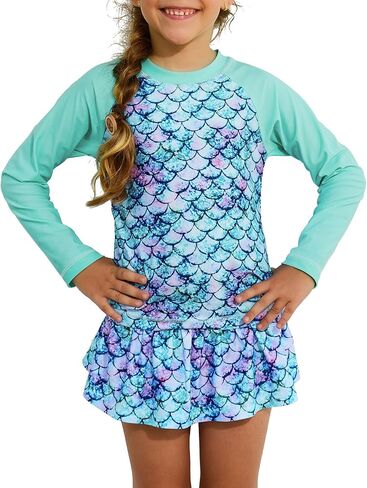 Hodosports Girls Rash Guard Dorts Swimsuit Upf 50+ Quick Dry Dry من قطعتين من الدعاوى الاستحمام طويلة الأكمام in Saudi Arabia