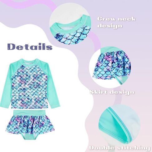 Hodosports Girls Rash Guard Dorts Swimsuit Upf 50+ Quick Dry Dry من قطعتين من الدعاوى الاستحمام طويلة الأكمام in Saudi Arabia