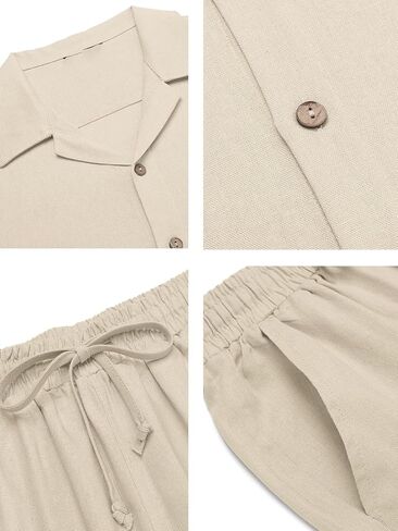 Men's 2 Piece Outfits Casual Beach Short Sleeve Button Down Shirts Loose Pant Sets Summer Vacation Walking Outfits in Saudi Arabia