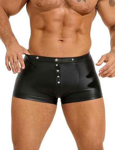 Ohyeahlady Mens Punk Boxer Shorts Pu Faux Leather Pouch Tranks Intelder Strunks infer in Saudi Arabia