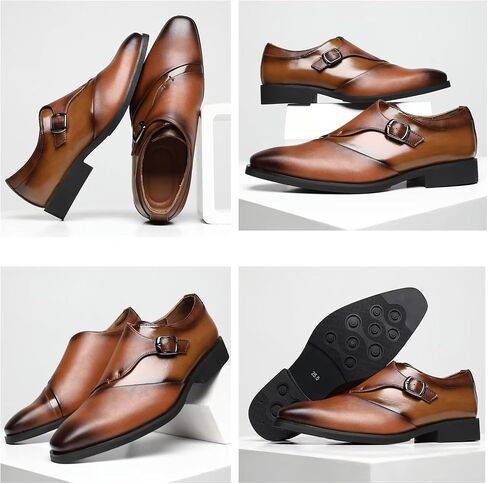SANNAX Monk Strap Men’s Dress Loafer Shoes Plain Toe Classic Oxfords Shoes for Formal Business Wedding in Saudi Arabia