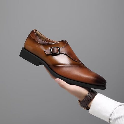 SANNAX Monk Strap Men’s Dress Loafer Shoes Plain Toe Classic Oxfords Shoes for Formal Business Wedding in Saudi Arabia