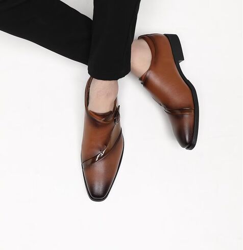 SANNAX Monk Strap Men’s Dress Loafer Shoes Plain Toe Classic Oxfords Shoes for Formal Business Wedding in Saudi Arabia