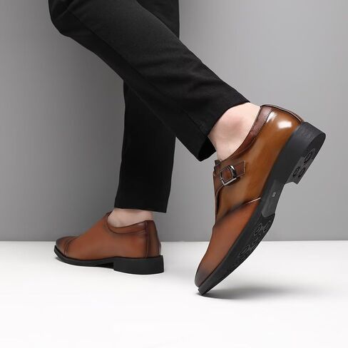 SANNAX Monk Strap Men’s Dress Loafer Shoes Plain Toe Classic Oxfords Shoes for Formal Business Wedding in Saudi Arabia