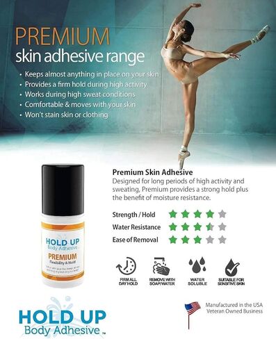 Hold Up Body Adhesive Premium, Roll-On Applicator Mask Glue, Glue for Compression Socks,Stockings,Costumes,Clothing - Sweat Resistant - 2 oz. Bottle in Saudi Arabia