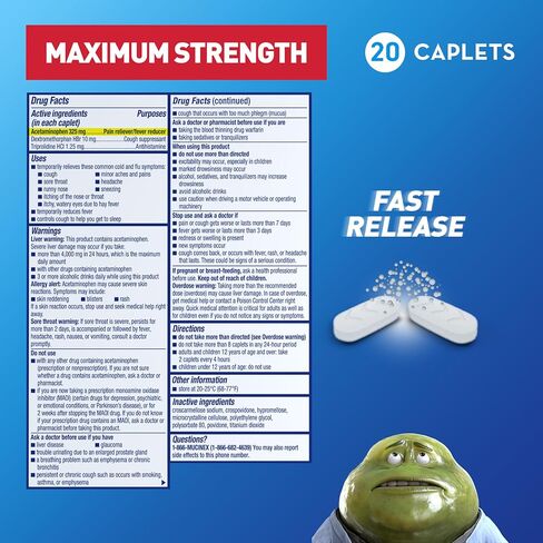 Mucinex Fast-Max Max Strength Cold and Flu Medicine for Adults, Daytime Cold Medicine, Over-the-Counter Medication With Acetaminophen, Dextromethorphan HBr, Guaifenesin, Phenylephrine HCl, 20 Caplets in Saudi Arabia