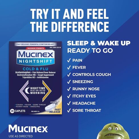 Mucinex Fast-Max Max Strength Cold and Flu Medicine for Adults, Daytime Cold Medicine, Over-the-Counter Medication With Acetaminophen, Dextromethorphan HBr, Guaifenesin, Phenylephrine HCl, 20 Caplets in Saudi Arabia
