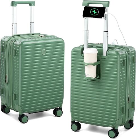Hard Shell Suitcases Expandable Travel Luggage Sets 3 Piece, Carry on and Check in 3 Piece Luggage Suitcase Sets with Spinner Wheels Cup Holder Charger Built in (Forest Green, 20/24/28) in Kuwait