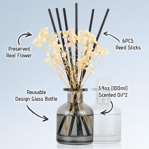 Brakula 2 Pack Reed Diffuser ، Bamboo + Eucalyptus & Wild Mint (3.38 Fl Oz كل حزمة) ، عطر منزلي مع 12 عصي ، ديكور الرف ، ناشرات القصب للمنزل in Kuwait