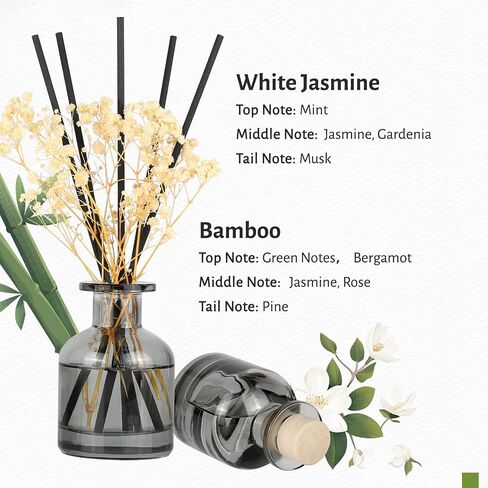 Brakula 2 Pack Reed Diffuser ، Bamboo + Eucalyptus & Wild Mint (3.38 Fl Oz كل حزمة) ، عطر منزلي مع 12 عصي ، ديكور الرف ، ناشرات القصب للمنزل in Kuwait