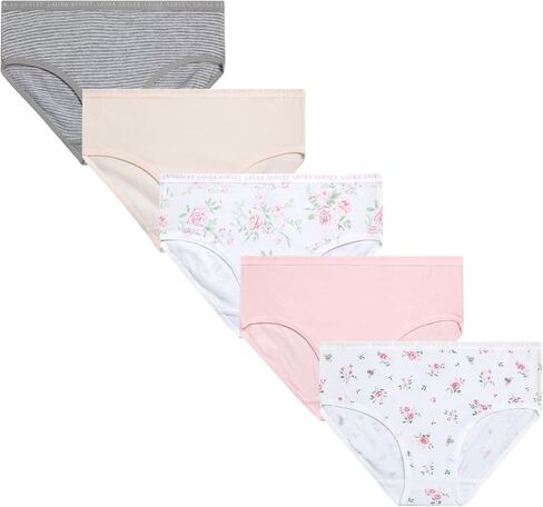Laura Ashley Girls Underwear - 5 Pack Soft Stretch Breathable Panties for Girls - Lightweight Cotton Panties (Size: 4-12) in Saudi Arabia