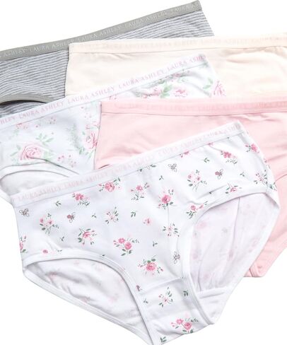 Laura Ashley Girls Underwear - 5 Pack Soft Stretch Breathable Panties for Girls - Lightweight Cotton Panties (Size: 4-12) in Saudi Arabia