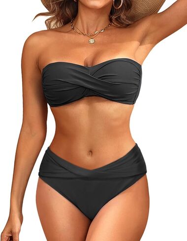 مجموعة Bikini Bandeau Bandeau للسيدات - تويست الأمامي من قطعتين مع ثوب السباحة الجانبي. in Kuwait