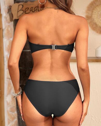 مجموعة Bikini Bandeau Bandeau للسيدات - تويست الأمامي من قطعتين مع ثوب السباحة الجانبي. in Kuwait