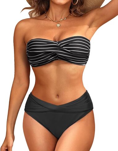 مجموعة Bikini Bandeau Bandeau للسيدات - تويست الأمامي من قطعتين مع ثوب السباحة الجانبي. in Kuwait