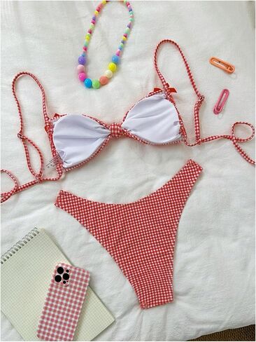 Milumia Women's Y2k Gingham Print Bikini Swimsuit 2 Piece Bow Decor Bathing Suits in Saudi Arabia