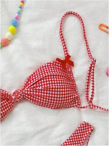 Milumia Women's Y2k Gingham Print Bikini Swimsuit 2 Piece Bow Decor Bathing Suits in Saudi Arabia