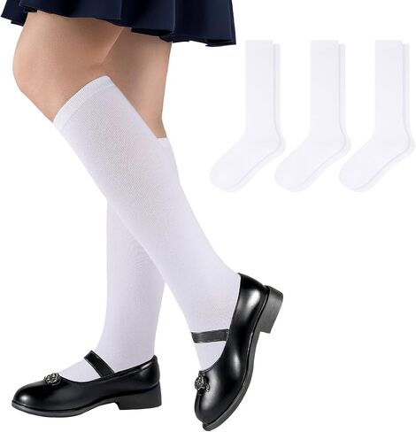 Comfoex Girls Knee High Socks Kids School Uniform Seamless Long Cotton Socks For Girls 4-11 Years Old 3 Pairs in Saudi Arabia