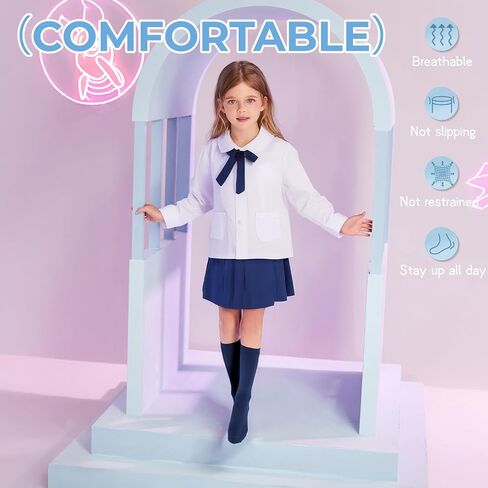 Comfoex Girls Knee High Socks Kids School Uniform Seamless Long Cotton Socks For Girls 4-11 Years Old 3 Pairs in Saudi Arabia