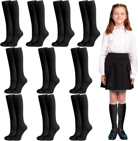 10 Pairs Knee High Socks for Girls Knit School Uniform Breathable Seamless Long Tube Soft Socks for Uniform Dress in Kuwait