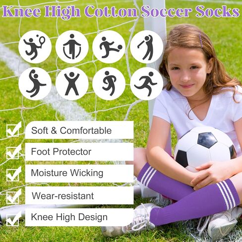 Ysense Kids Soccer Socks for Girls Boys ، Long Cotton Youth Football Knee High Athletic Tube Tube Sockings for School in Saudi Arabia