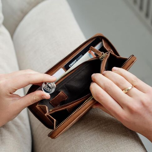 BERLINER BAGS Vintage Genuine Leather Wallet Palma, RFID Blocking Credit Card Holder, Slim Womens Wallet, Zip Around Wallet for 14 Cards, Bills, Coins, ID Window - Brown in Saudi Arabia
