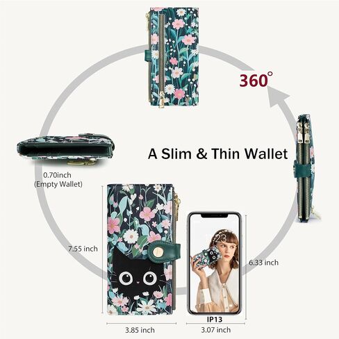 Womens Leather Wallet RFID Blocking Slim Bifold Credit Card Holder Travel Wallet with Double Zipper Pocket(Beige＆Brown) in Saudi Arabia