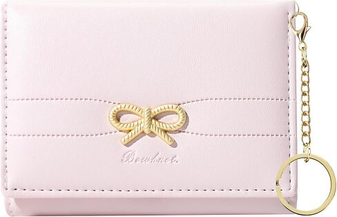 Sunwel Fashion Cute Coquette Bow Wallet مع نافذة معرف حامل البطاقة الجمالية على السلسلة الرئيسية للنساء الفتيات (الوردي) in Kuwait