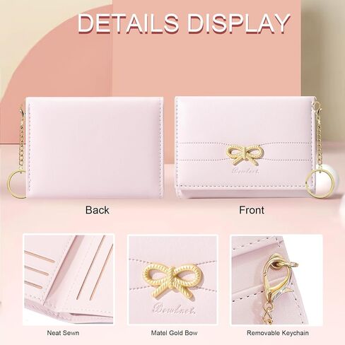 Sunwel Fashion Cute Coquette Bow Wallet مع نافذة معرف حامل البطاقة الجمالية على السلسلة الرئيسية للنساء الفتيات (الوردي) in Kuwait