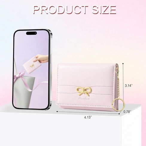 Sunwel Fashion Cute Coquette Bow Wallet مع نافذة معرف حامل البطاقة الجمالية على السلسلة الرئيسية للنساء الفتيات (الوردي) in Kuwait