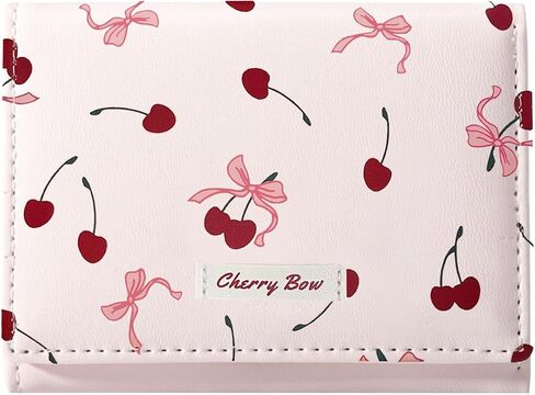 Sunwel Fashion Girls لطيف الكرز طباعة Coquette Bow Wallet Small Wallet Card Window for Women (Pink) in Kuwait