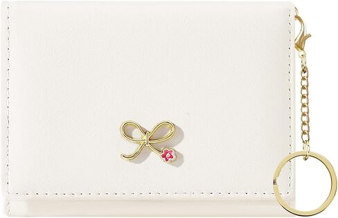 Sunwel Fashion Cute Coquette Bow Wallet مع نافذة معرف حامل البطاقة الجمالية على السلسلة الرئيسية للنساء الفتيات (الوردي) in Saudi Arabia